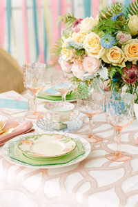 Spring table setting with pastel colored scheme